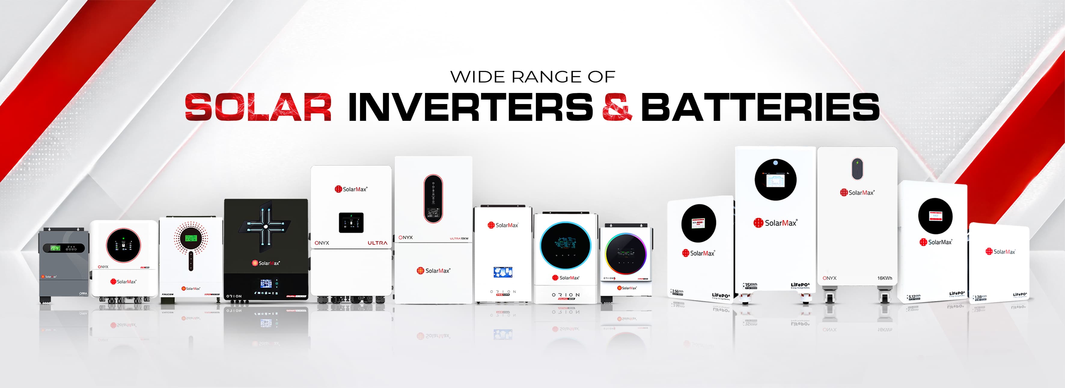 Wide range of SolarMax solar inverters and batteries